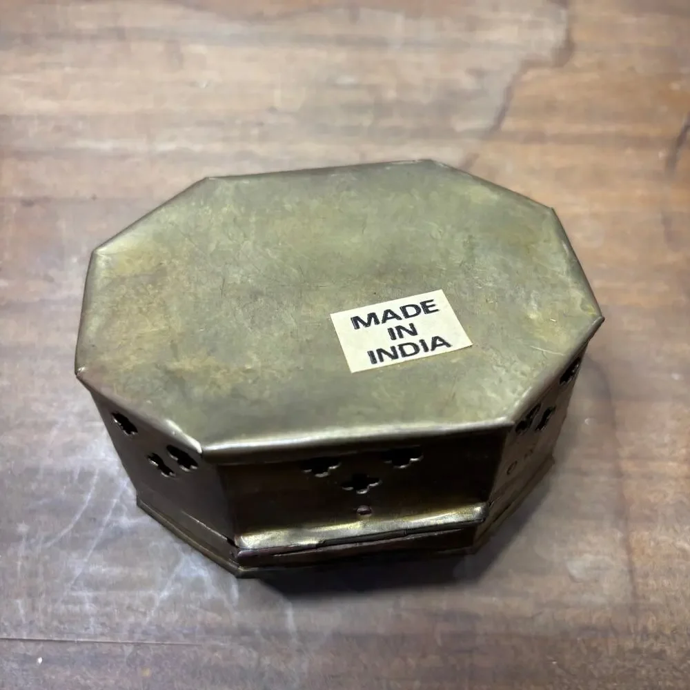 Vintage Brass Octagon Incense or Trinket Box